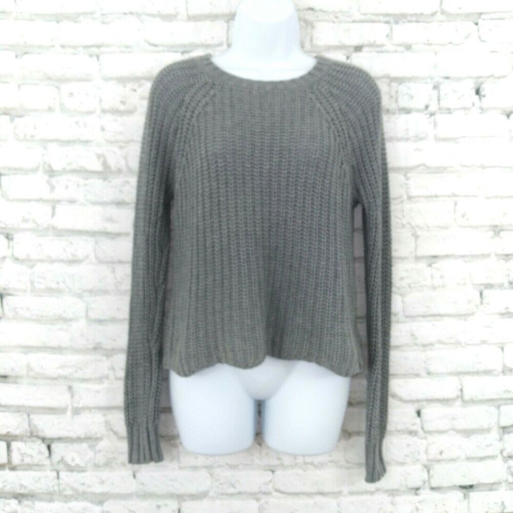 American Eagle Outfitters Sweater Womens XS Gray Long Sleeve Knit Scalloped Hem